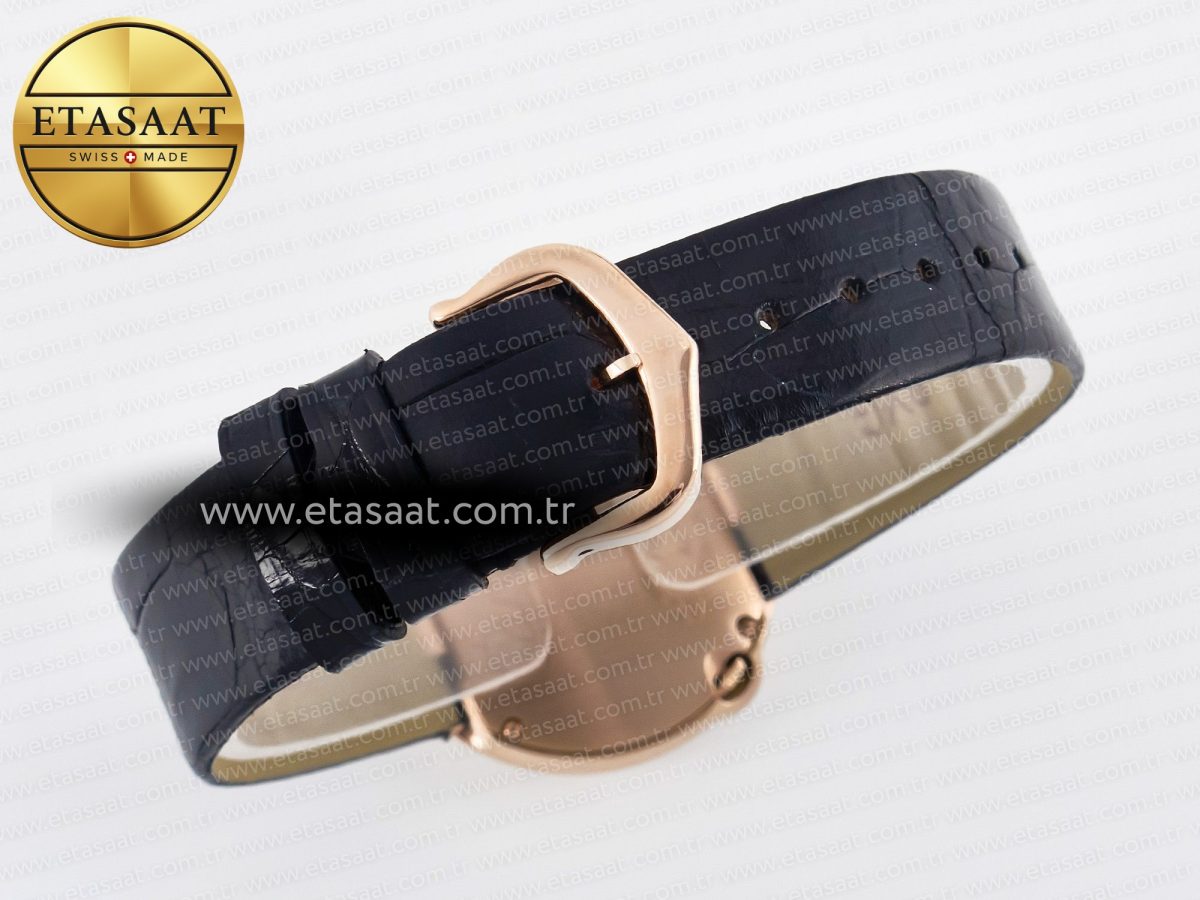 Ballon Blanc De Cartier 30mm RG DRF 1:1 Best Edition Silvered Texture Dial Diamonds Bezel on Black Leather Strap Ronda Quartz - Görsel 15
