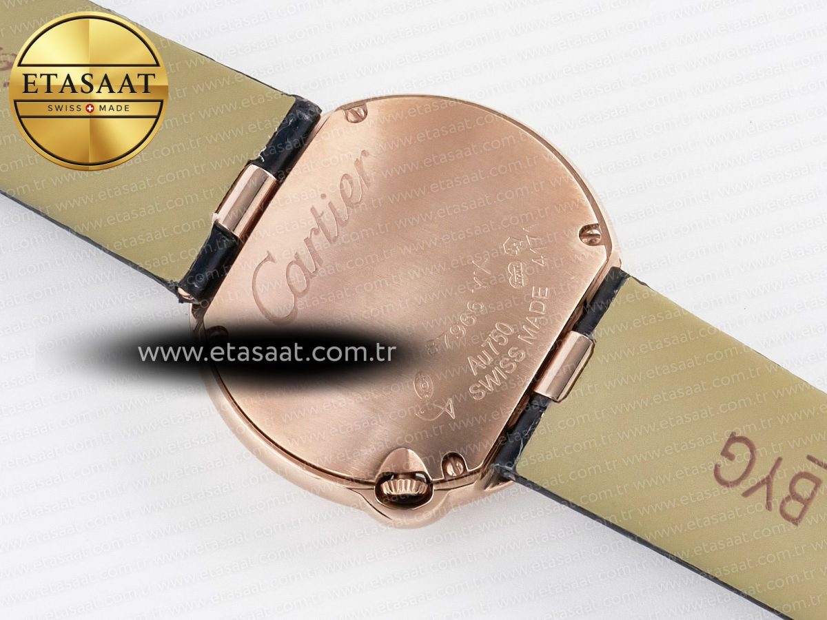 Ballon Blanc De Cartier 30mm RG DRF 1:1 Best Edition Silvered Texture Dial Diamonds Bezel on Black Leather Strap Ronda Quartz - Görsel 16