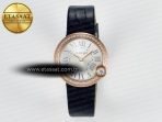 Ballon Blanc De Cartier 30mm RG DRF 1:1 Best Edition Silvered Texture Dial Diamonds Bezel on Black Leather Strap Ronda Quartz - Görsel 3