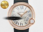 Ballon Blanc De Cartier 30mm RG DRF 1:1 Best Edition Silvered Texture Dial Diamonds Bezel on Black Leather Strap Ronda Quartz - Görsel 4