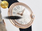 Ballon Blanc De Cartier 30mm RG DRF 1:1 Best Edition Silvered Texture Dial Diamonds Bezel on Black Leather Strap Ronda Quartz - Görsel 5