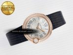 Ballon Blanc De Cartier 30mm RG DRF 1:1 Best Edition Silvered Texture Dial Diamonds Bezel on Black Leather Strap Ronda Quartz - Görsel 8