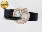 Ballon Blanc De Cartier 30mm RG DRF 1:1 Best Edition Silvered Texture Dial Diamonds Bezel on Black Leather Strap Ronda Quartz - Görsel 9