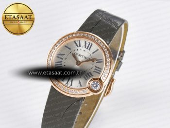 Ballon Blanc De Cartier 30mm RG DRF 1:1 Best Edition Silvered Texture Dial Diamonds Bezel on Green Leather Strap Ronda Quartz