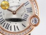 Ballon Blanc De Cartier 30mm RG DRF 1:1 Best Edition Silvered Texture Dial Diamonds Bezel on Green Leather Strap Ronda Quartz - Görsel 10