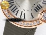 Ballon Blanc De Cartier 30mm RG DRF 1:1 Best Edition Silvered Texture Dial Diamonds Bezel on Green Leather Strap Ronda Quartz - Görsel 12