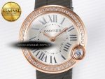 Ballon Blanc De Cartier 30mm RG DRF 1:1 Best Edition Silvered Texture Dial Diamonds Bezel on Green Leather Strap Ronda Quartz - Görsel 4