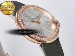 Ballon Blanc De Cartier 30mm RG DRF 1:1 Best Edition Silvered Texture Dial Diamonds Bezel on Green Leather Strap Ronda Quartz - Görsel 7