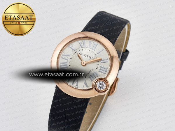 Ballon Blanc De Cartier 30mm RG DRF 1:1 Best Edition Silvered Texture Dial on Black Leather Strap Ronda Quartz