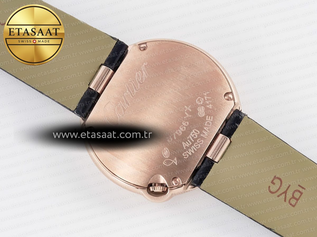 Ballon Blanc De Cartier 30mm RG DRF 1:1 Best Edition Silvered Texture Dial on Black Leather Strap Ronda Quartz - Görsel 15