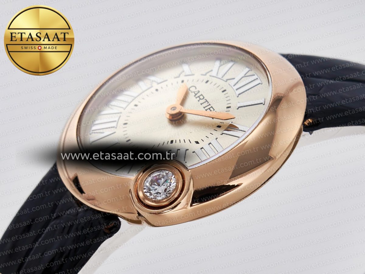 Ballon Blanc De Cartier 30mm RG DRF 1:1 Best Edition Silvered Texture Dial on Black Leather Strap Ronda Quartz - Görsel 6