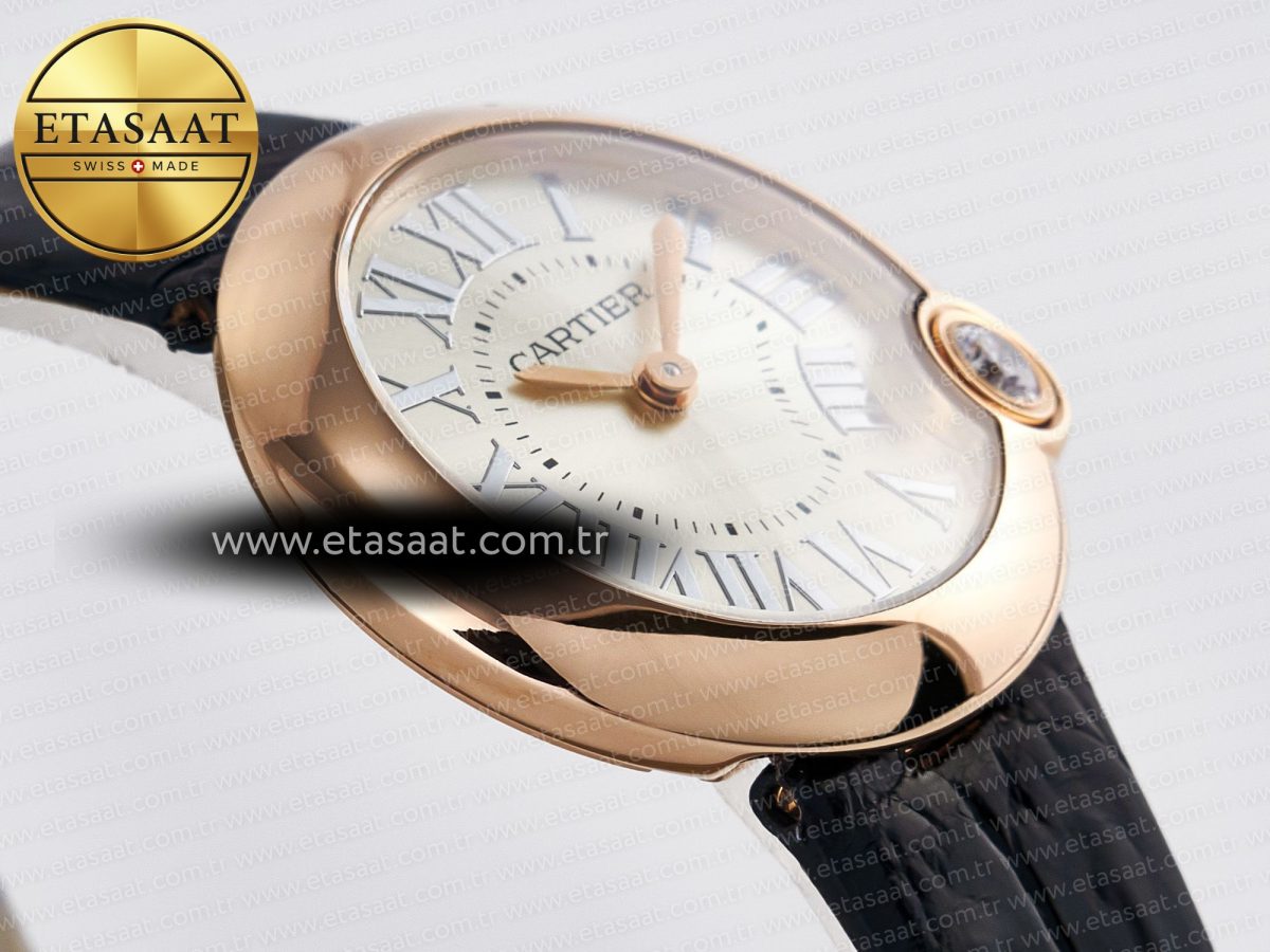Ballon Blanc De Cartier 30mm RG DRF 1:1 Best Edition Silvered Texture Dial on Black Leather Strap Ronda Quartz - Görsel 7