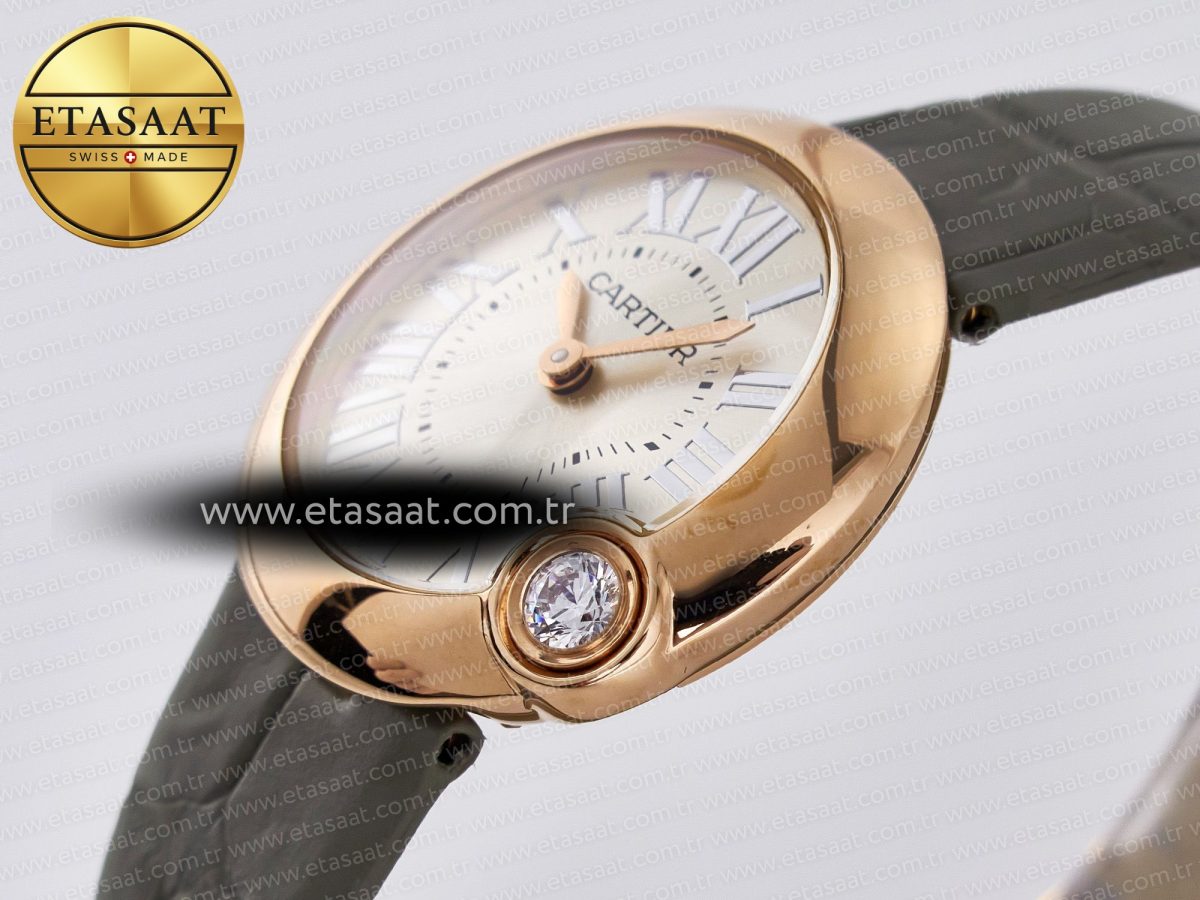Ballon Blanc De Cartier 30mm RG DRF 1:1 Best Edition Silvered Texture Dial on Green Leather Strap Ronda Quartz - Görsel 6