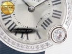 Ballon Blanc De Cartier 30mm SS DRF 1:1 Best Edition Silvered Texture Dial Diamonds Bezel on Blue Calfskin Strap Ronda Quartz - Görsel 11