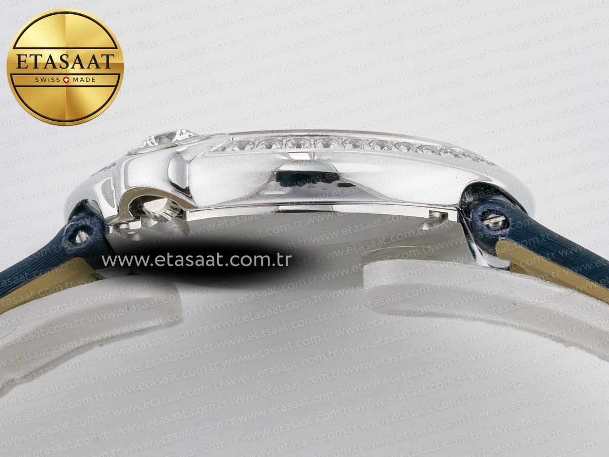 Ballon Blanc De Cartier 30mm SS DRF 1:1 Best Edition Silvered Texture Dial Diamonds Bezel on Blue Calfskin Strap Ronda Quartz - Görsel 13