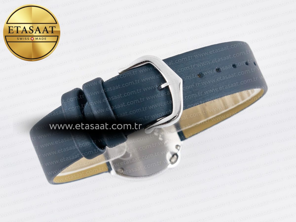 Ballon Blanc De Cartier 30mm SS DRF 1:1 Best Edition Silvered Texture Dial Diamonds Bezel on Blue Calfskin Strap Ronda Quartz - Görsel 14
