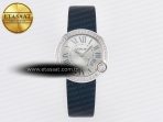 Ballon Blanc De Cartier 30mm SS DRF 1:1 Best Edition Silvered Texture Dial Diamonds Bezel on Blue Calfskin Strap Ronda Quartz - Görsel 3