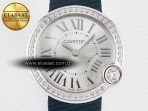 Ballon Blanc De Cartier 30mm SS DRF 1:1 Best Edition Silvered Texture Dial Diamonds Bezel on Blue Calfskin Strap Ronda Quartz - Görsel 4