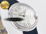 Ballon Blanc De Cartier 30mm SS DRF 1:1 Best Edition Silvered Texture Dial Diamonds Bezel on Blue Calfskin Strap Ronda Quartz - Görsel 5