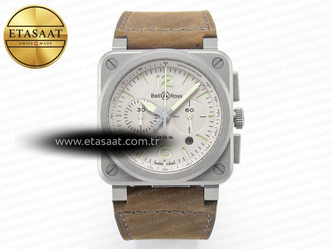 BR 03-94 Horolum Chronograph 1:1 Best Edition Brown Dial on Leather Strap Asia 7750 - Görsel 3