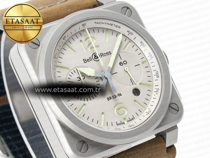 BR 03-94 Horolum Chronograph 1:1 Best Edition Brown Dial on Leather Strap Asia 7750 - Görsel 5