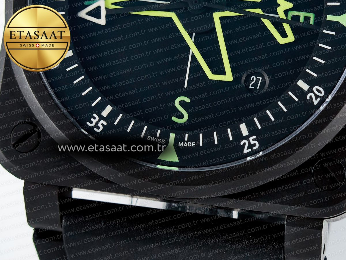 BR-03 Gyrocompass BRF 1:1 Best Edition Black Dial on Black Rubber Strap MIYOTA 9015 - Görsel 11