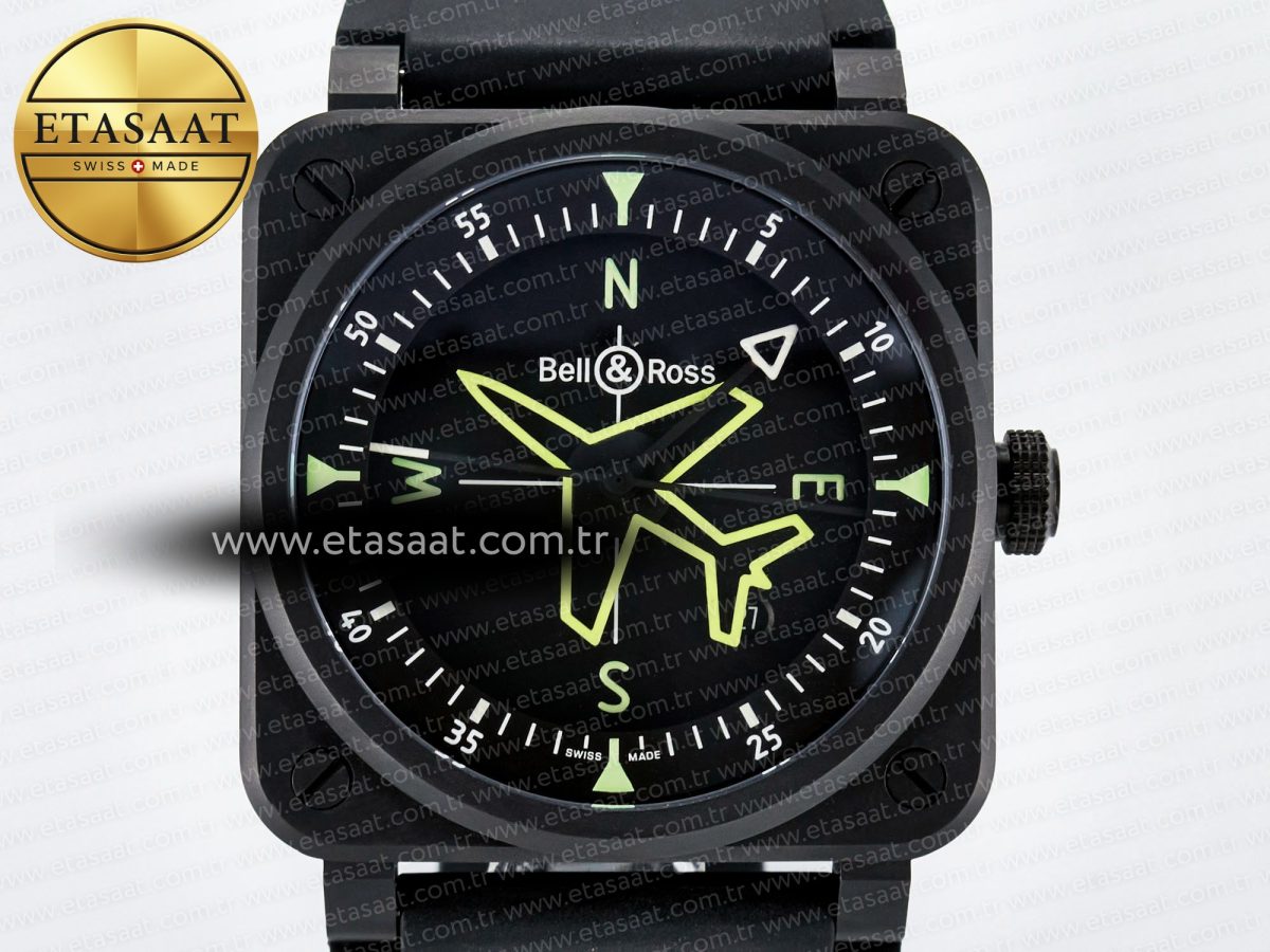 BR-03 Gyrocompass BRF 1:1 Best Edition Black Dial on Black Rubber Strap MIYOTA 9015 - Görsel 4