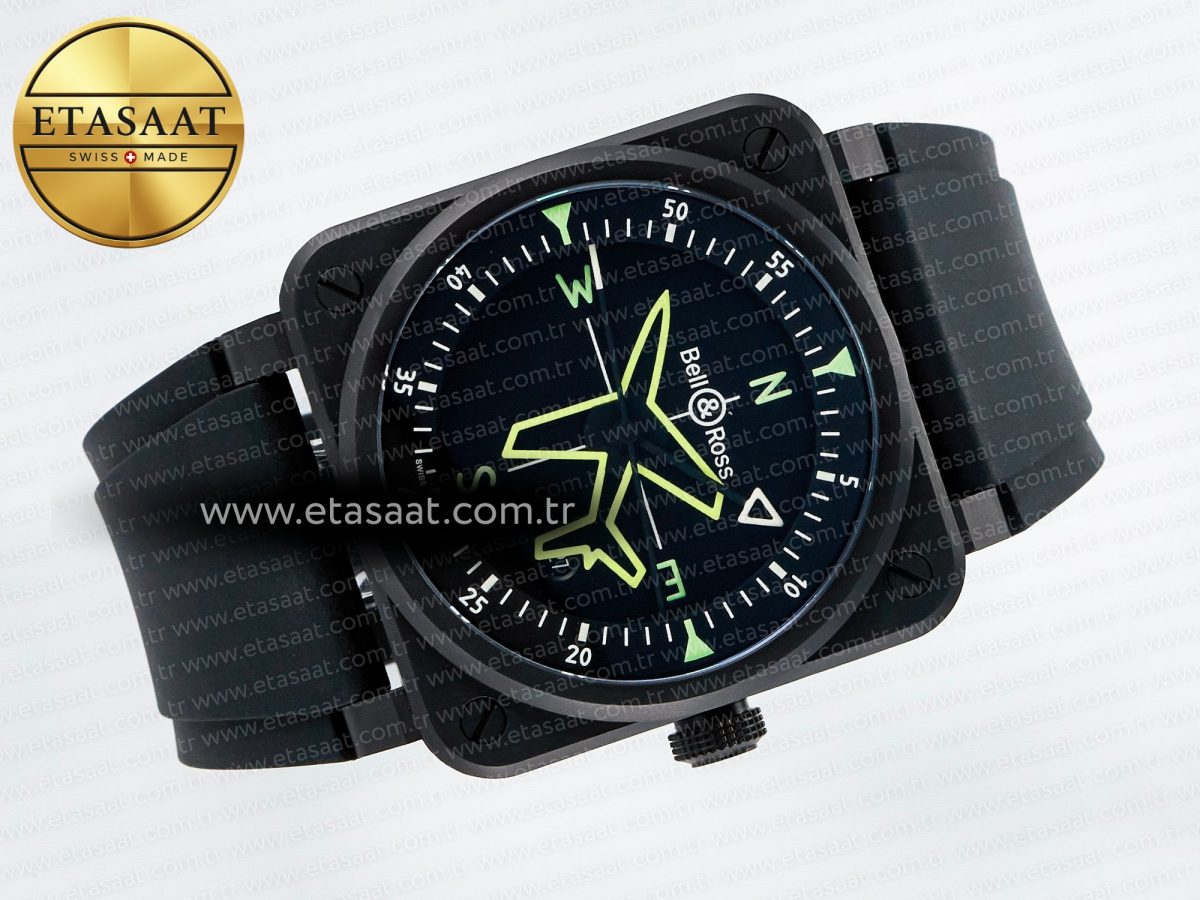 BR-03 Gyrocompass BRF 1:1 Best Edition Black Dial on Black Rubber Strap MIYOTA 9015 - Görsel 8