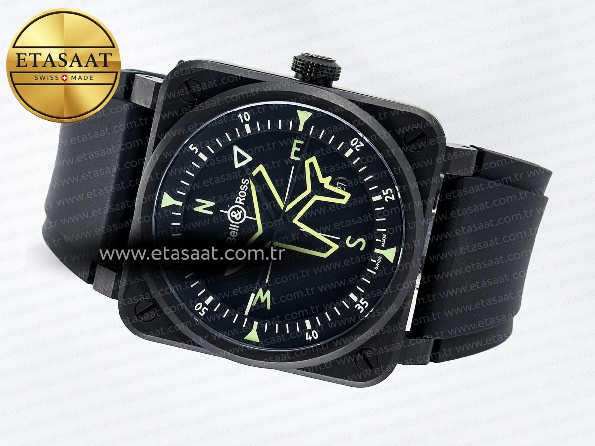 BR-03 Gyrocompass BRF 1:1 Best Edition Black Dial on Black Rubber Strap MIYOTA 9015 - Görsel 9