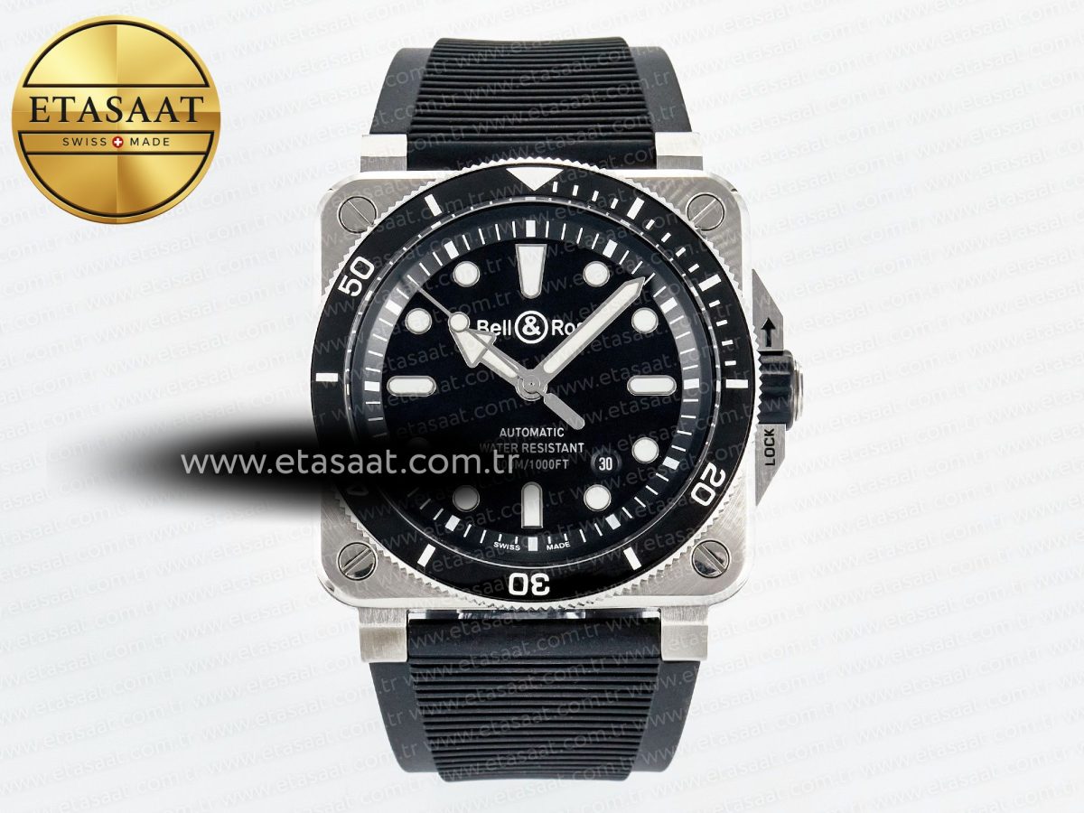 BR03-92 Diver BRF 1:1 Best Edition Black Dial on Black Rubber Strap A2824 - Görsel 3