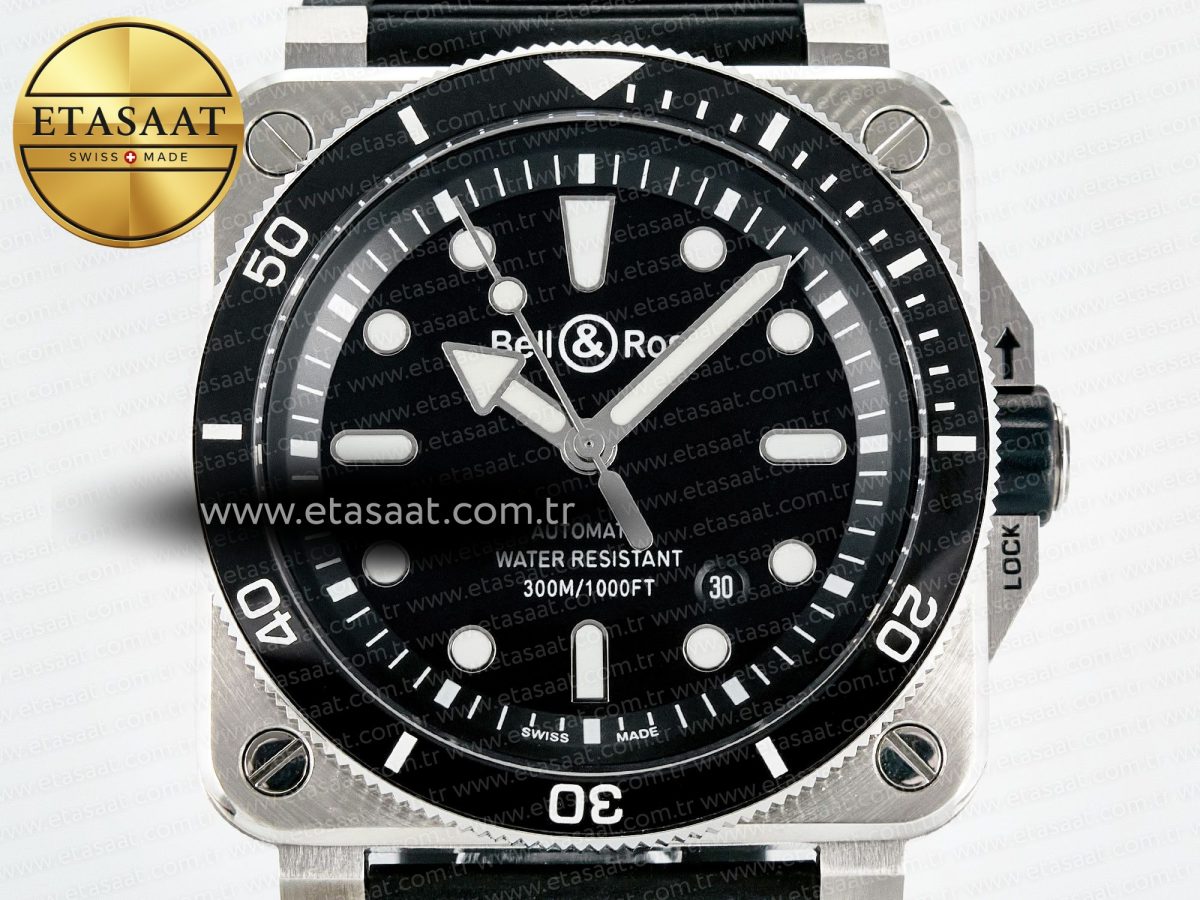 BR03-92 Diver BRF 1:1 Best Edition Black Dial on Black Rubber Strap A2824 - Görsel 4