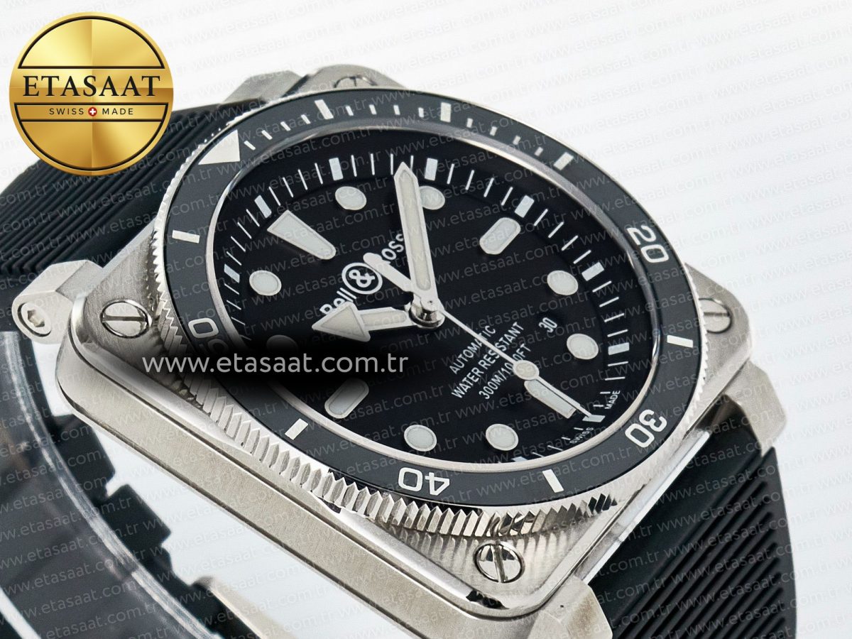 BR03-92 Diver BRF 1:1 Best Edition Black Dial on Black Rubber Strap A2824 - Görsel 7