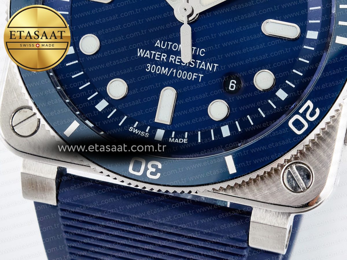 BR03-92 Diver BRF 1:1 Best Edition Blue Dial on Blue Rubber Strap A2824 - Görsel 13