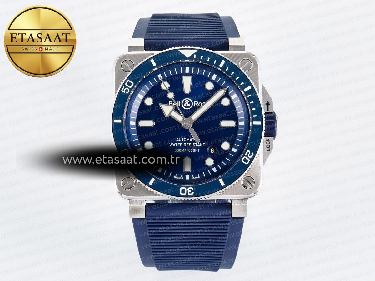BR03-92 Diver BRF 1:1 Best Edition Blue Dial on Blue Rubber Strap A2824 - Görsel 3