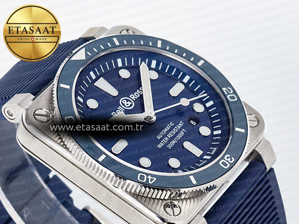 BR03-92 Diver BRF 1:1 Best Edition Blue Dial on Blue Rubber Strap A2824 - Görsel 7