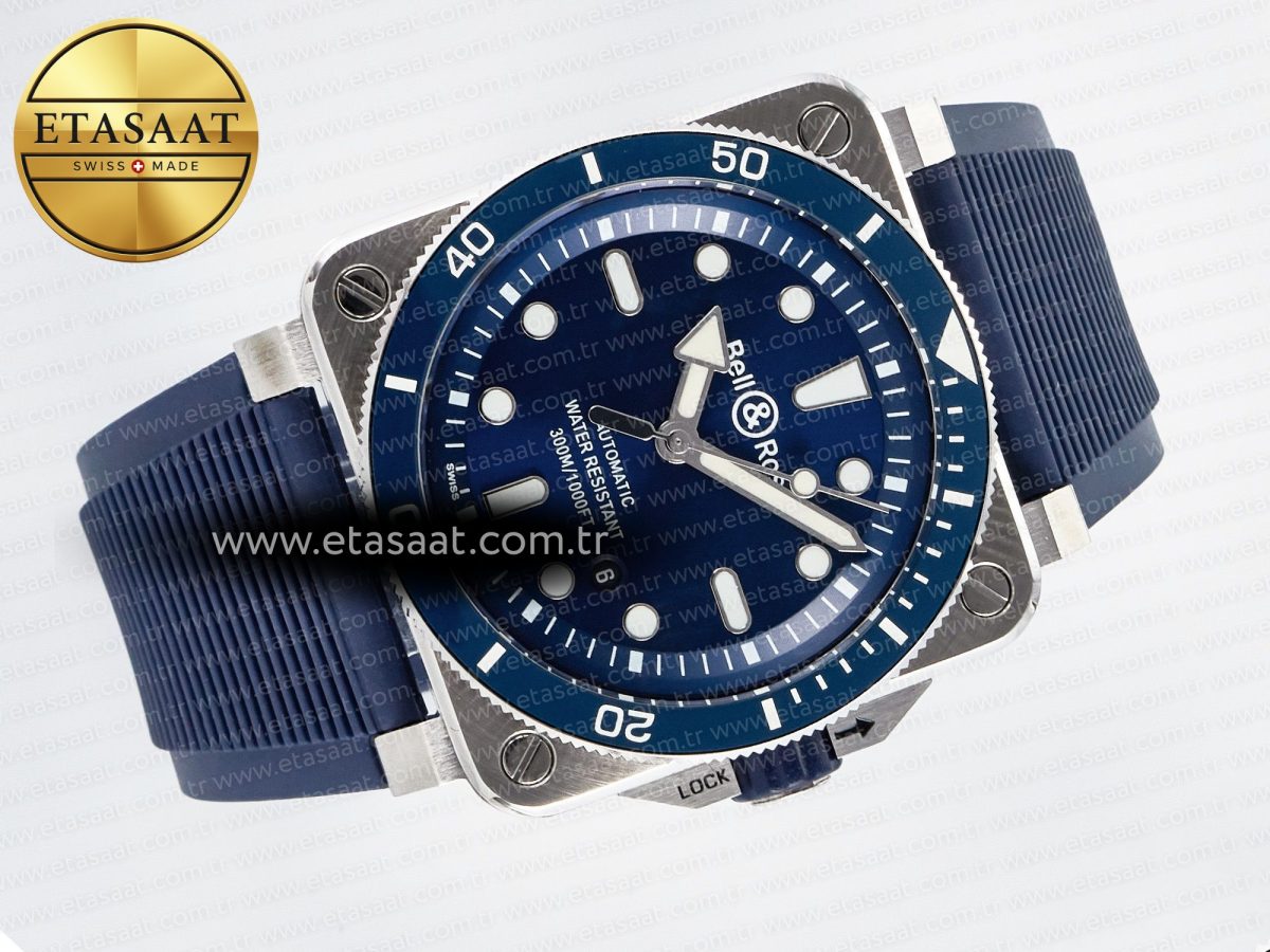 BR03-92 Diver BRF 1:1 Best Edition Blue Dial on Blue Rubber Strap A2824 - Görsel 8