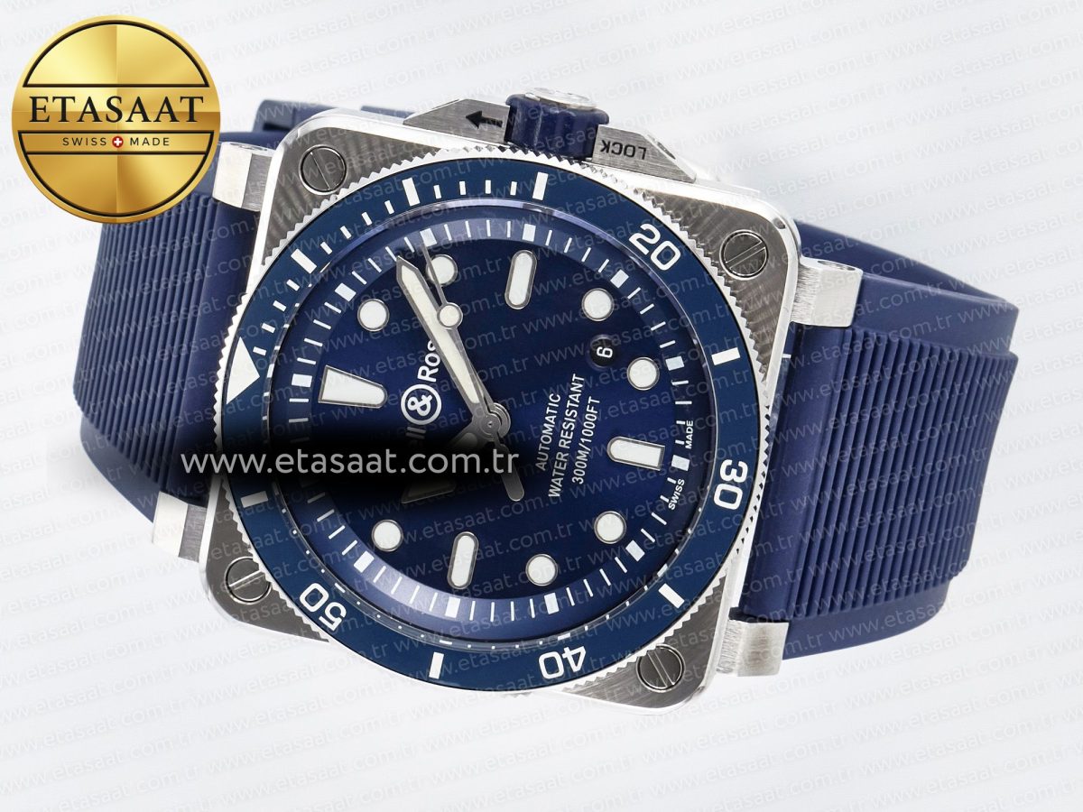 BR03-92 Diver BRF 1:1 Best Edition Blue Dial on Blue Rubber Strap A2824 - Görsel 9