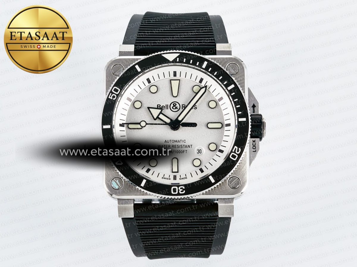 BR03-92 Diver BRF 1:1 Best Edition White Dial on Black Rubber Strap A2824 - Görsel 3