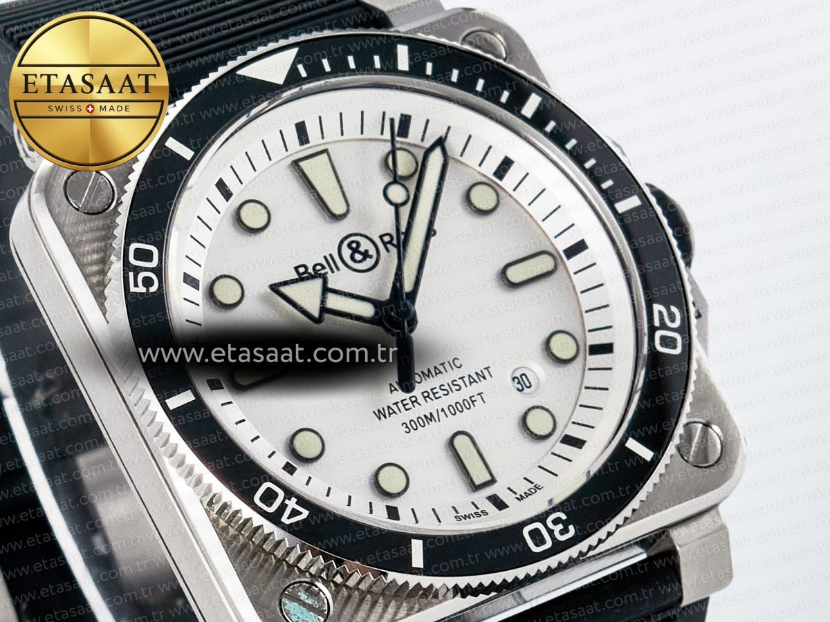 BR03-92 Diver BRF 1:1 Best Edition White Dial on Black Rubber Strap A2824 - Görsel 5