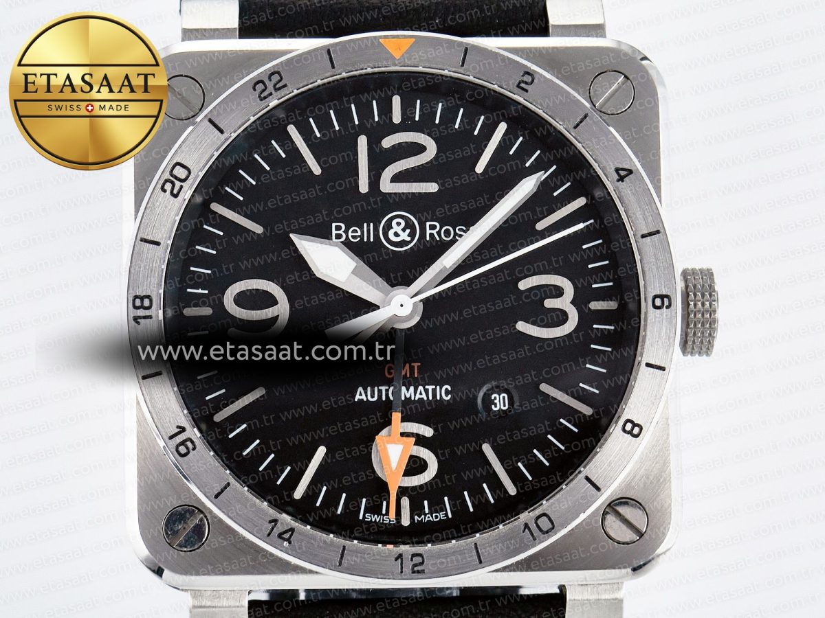 BR03-93 GMT BRF 1:1 Best Edition Black Dial on Black Leather Strap A2824 - Görsel 4