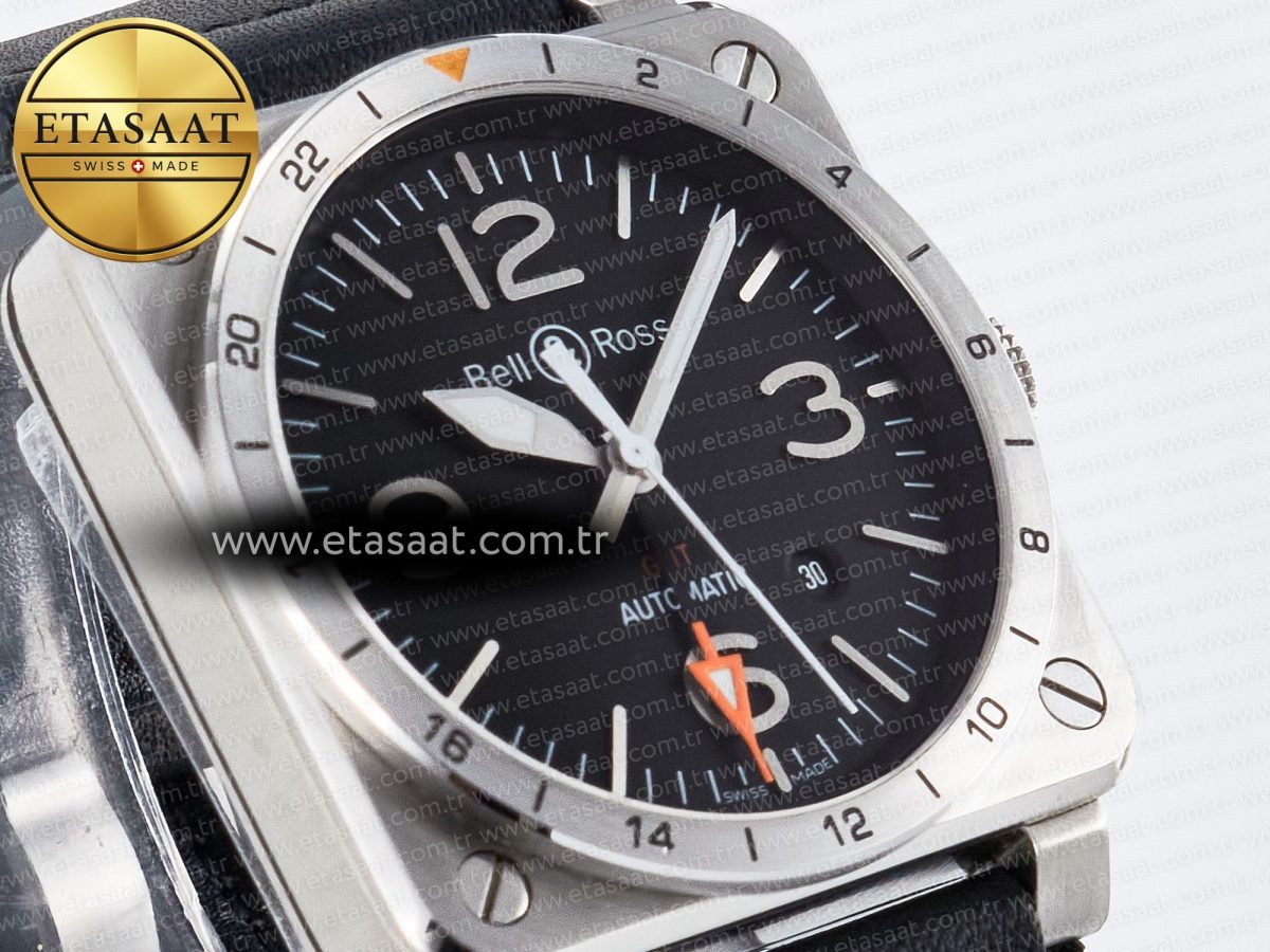 BR03-93 GMT BRF 1:1 Best Edition Black Dial on Black Leather Strap A2824 - Görsel 5