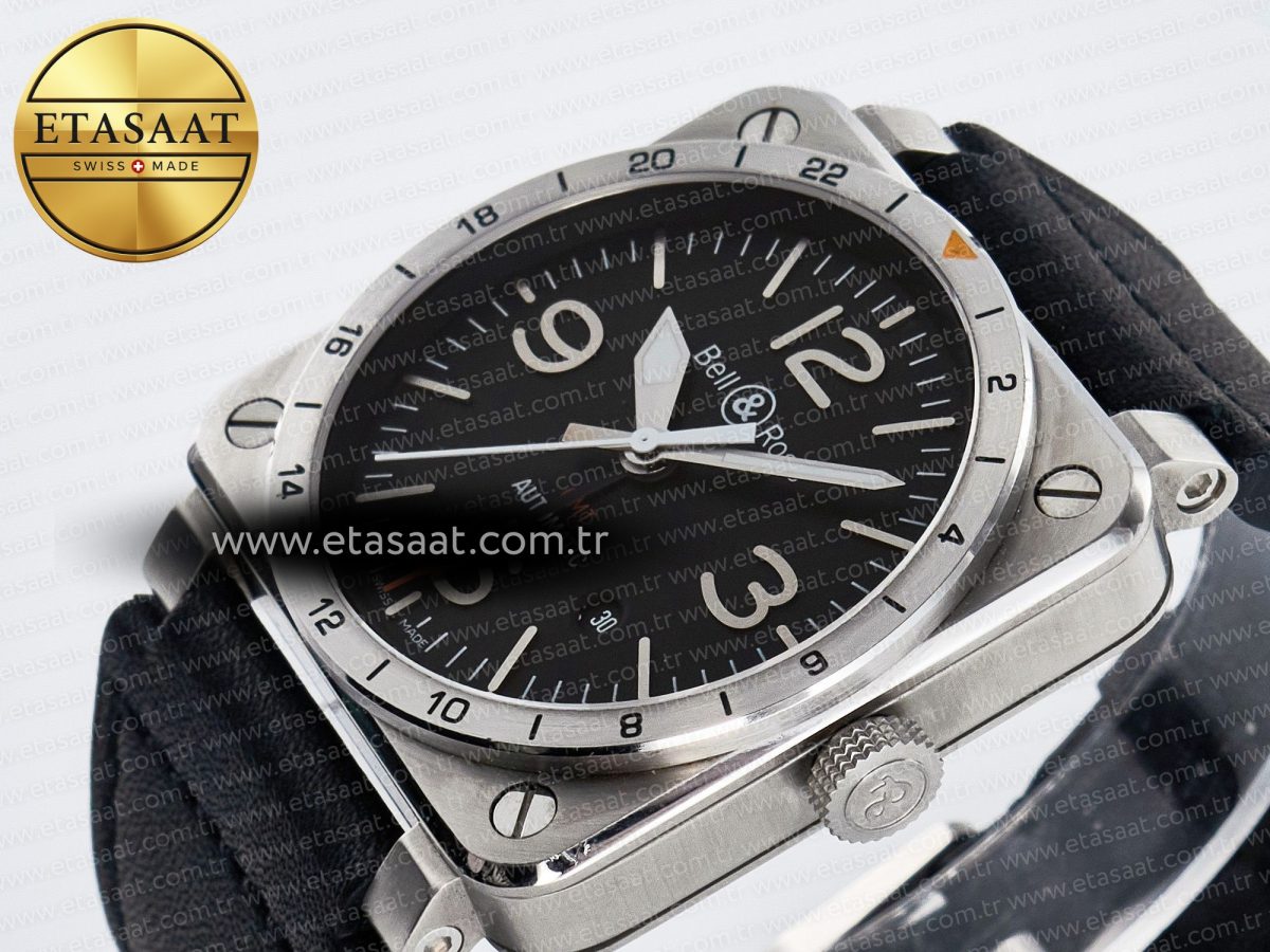 BR03-93 GMT BRF 1:1 Best Edition Black Dial on Black Leather Strap A2824 - Görsel 6