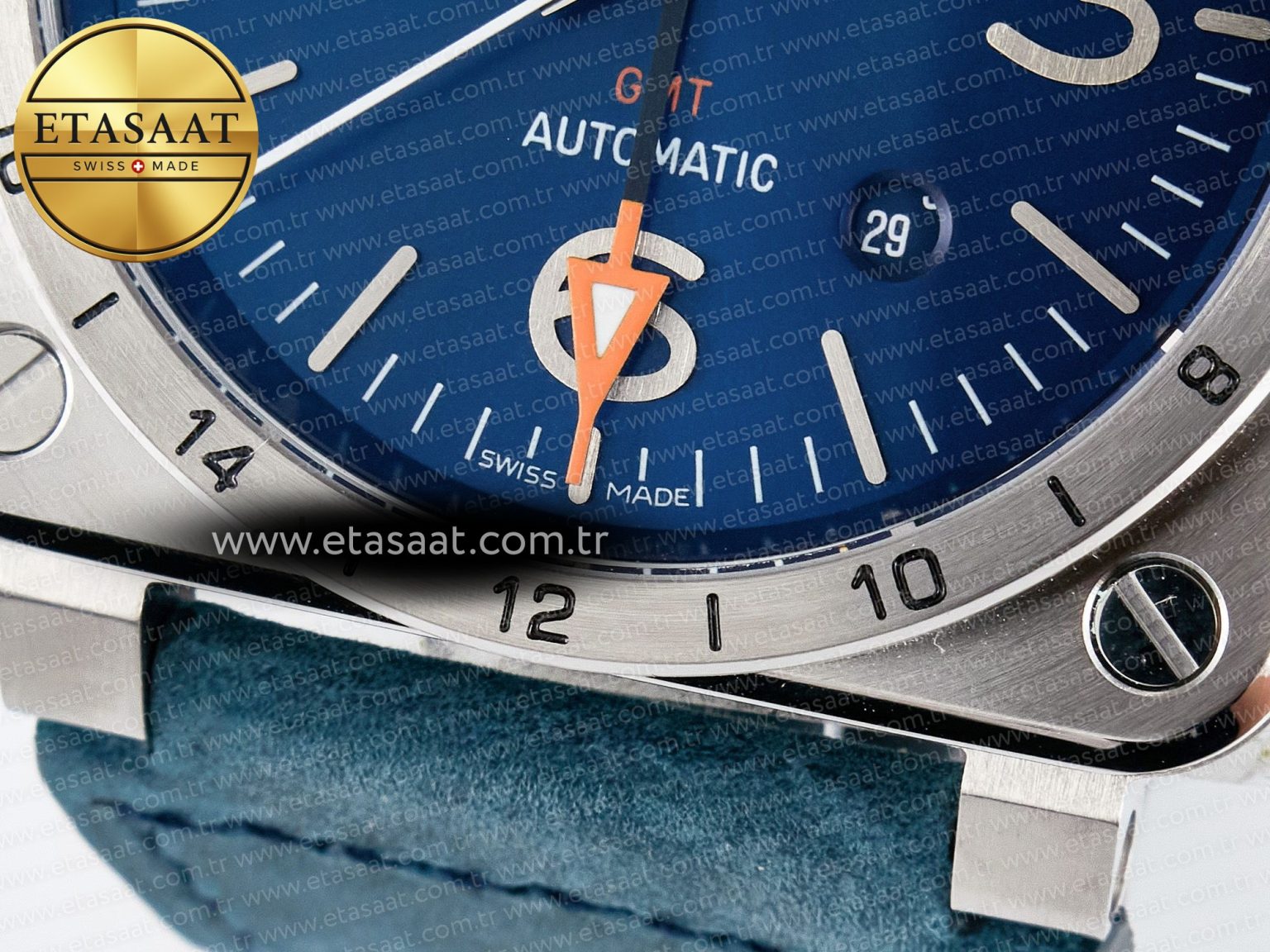 BR03-93 GMT BRF 1:1 Best Edition Blue Dial on Blue Leather Strap A2824 - Görsel 13
