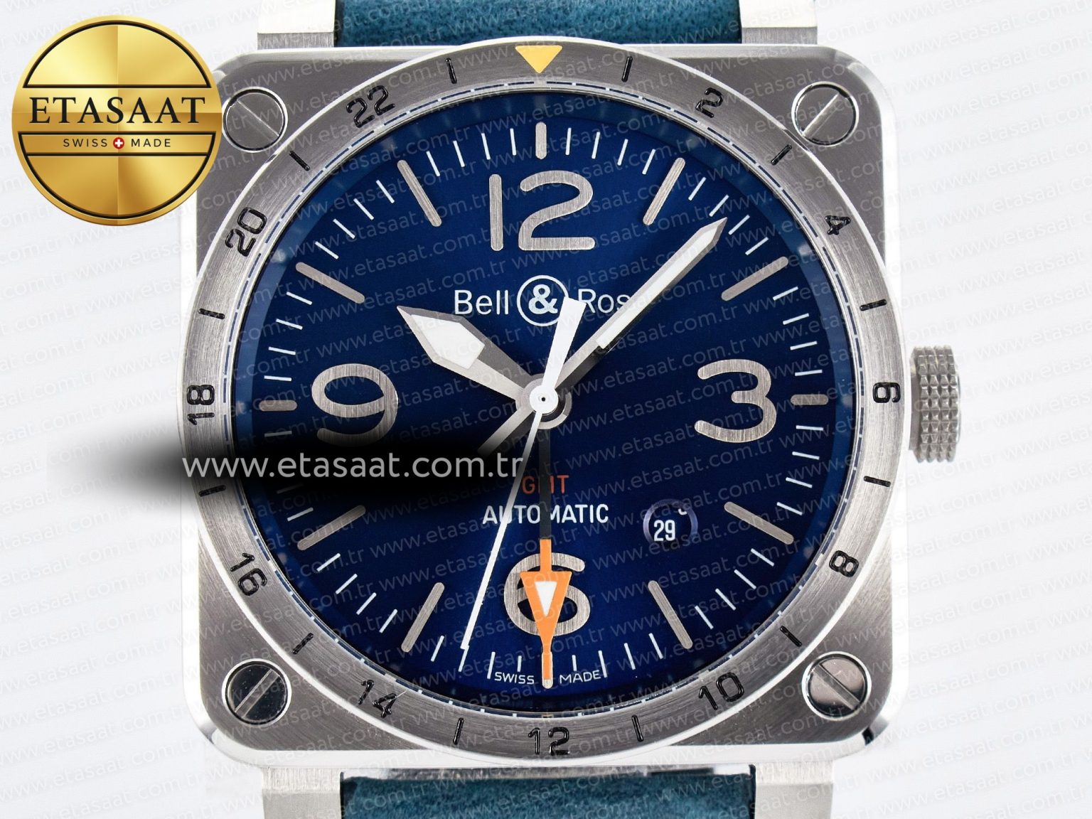 BR03-93 GMT BRF 1:1 Best Edition Blue Dial on Blue Leather Strap A2824 - Görsel 4