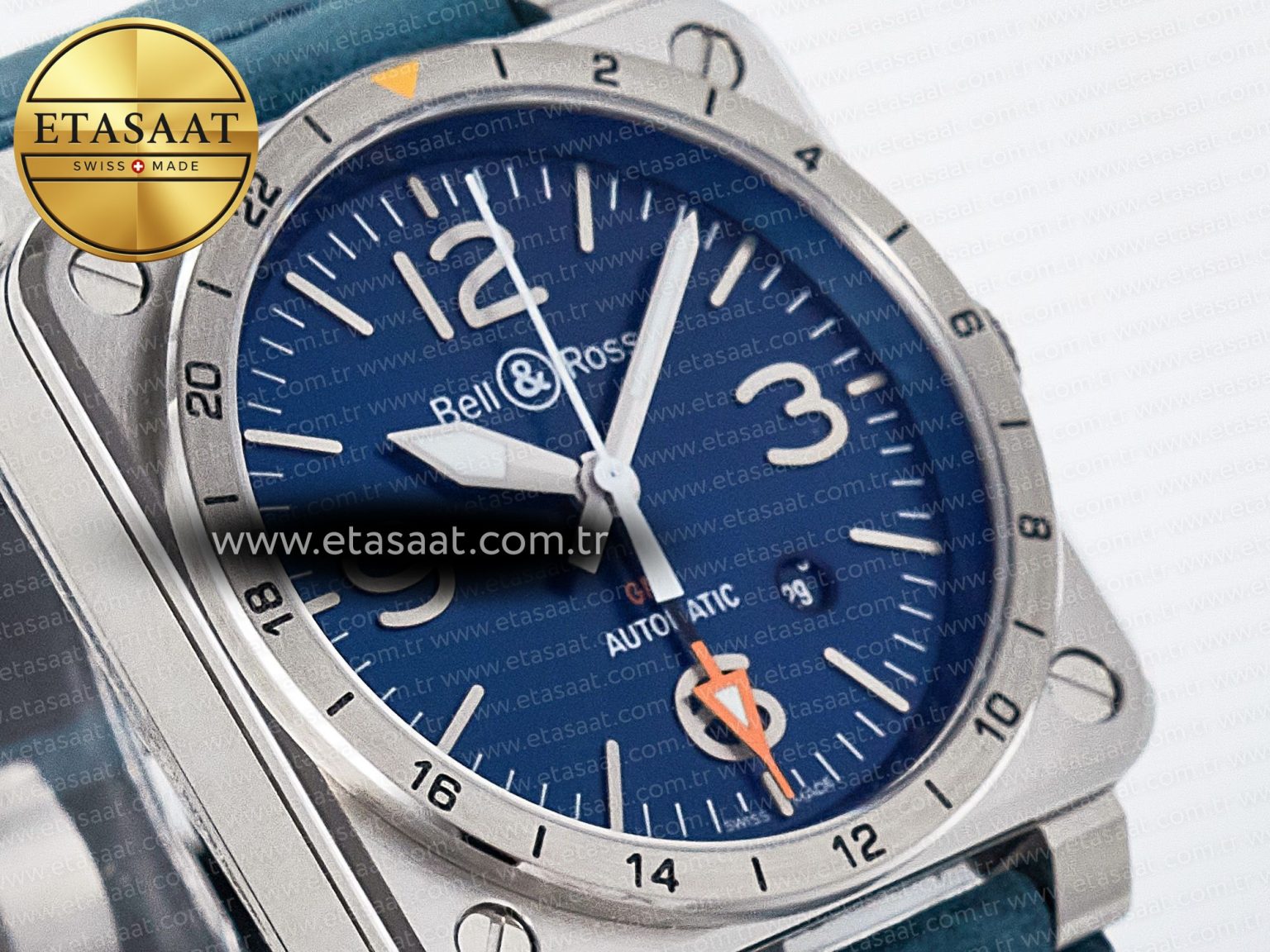 BR03-93 GMT BRF 1:1 Best Edition Blue Dial on Blue Leather Strap A2824 - Görsel 5