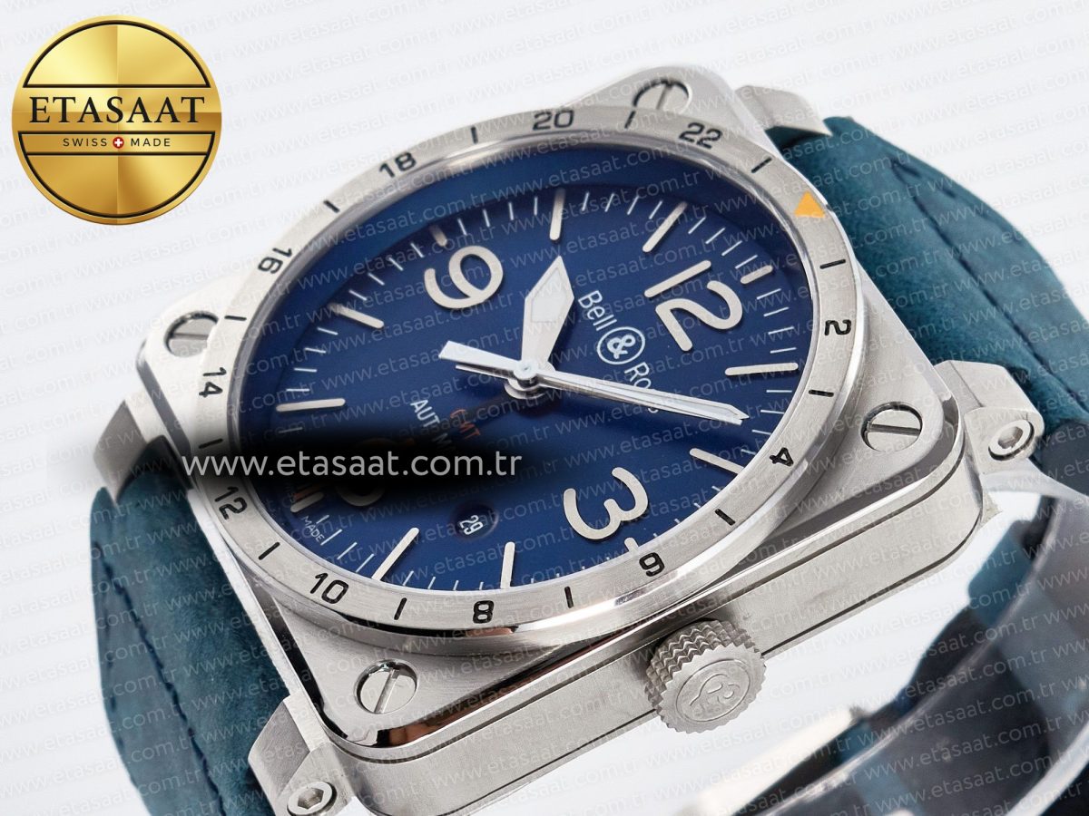 BR03-93 GMT BRF 1:1 Best Edition Blue Dial on Blue Leather Strap A2824 - Görsel 6