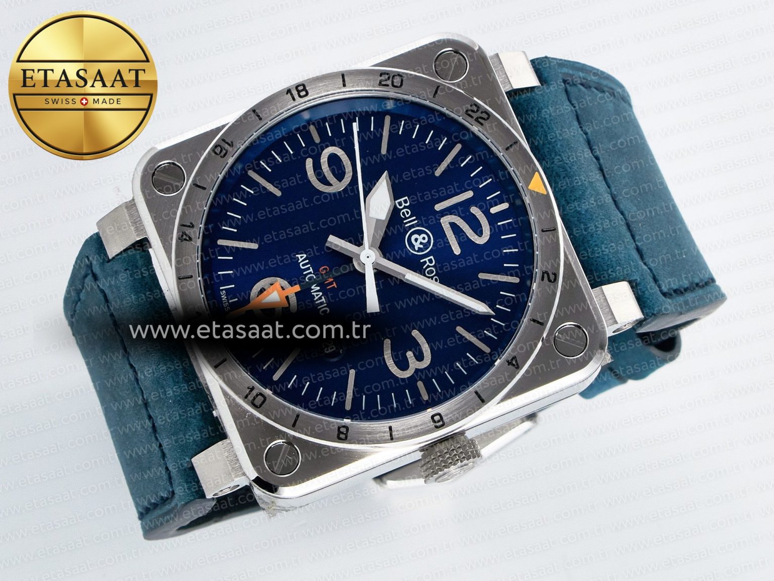 BR03-93 GMT BRF 1:1 Best Edition Blue Dial on Blue Leather Strap A2824 - Görsel 8
