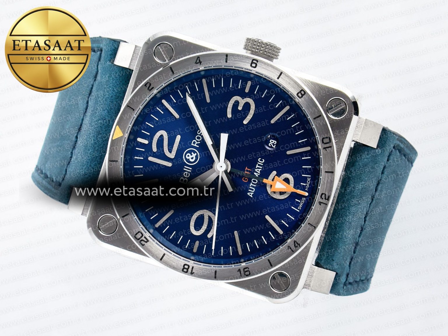 BR03-93 GMT BRF 1:1 Best Edition Blue Dial on Blue Leather Strap A2824 - Görsel 9
