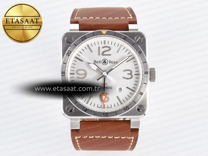BR03-93 GMT BRF 1:1 Best Edition White Dial on Brown Leather Strap A2824 - Görsel 3