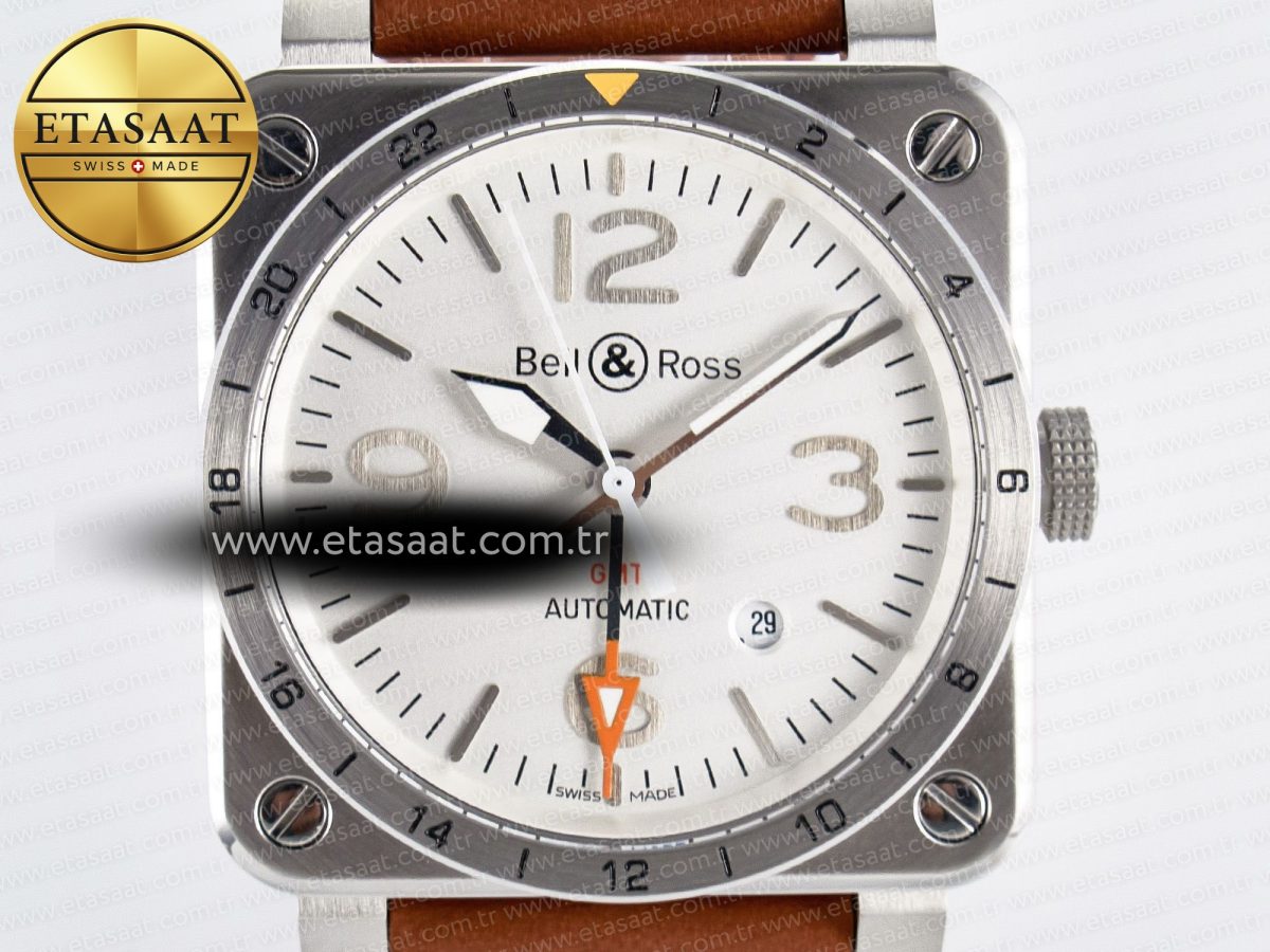 BR03-93 GMT BRF 1:1 Best Edition White Dial on Brown Leather Strap A2824 - Görsel 4